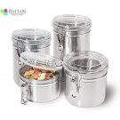Stainless Steel Canister Set With Airtight Acrylic Lid And Clamp 